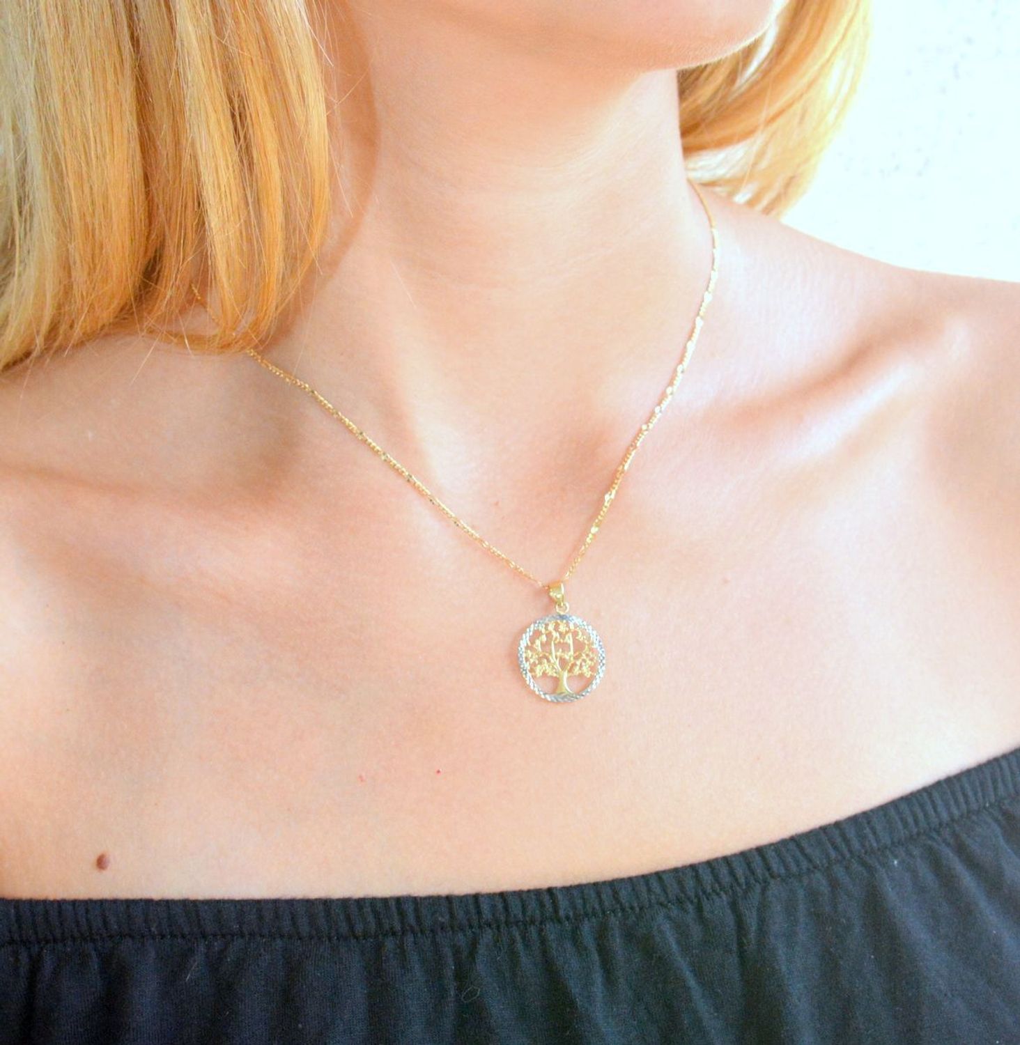 Złota zawieszka 375 drzewko szczęścia z białym złotem ZA 7015 375. Złota zawieszka damska. Złota zawieszka drzewko szczęścia próby 375. Złota zawieszka damska. Wisiorek złoty. Złota zawieszka na prezent (2).jpg